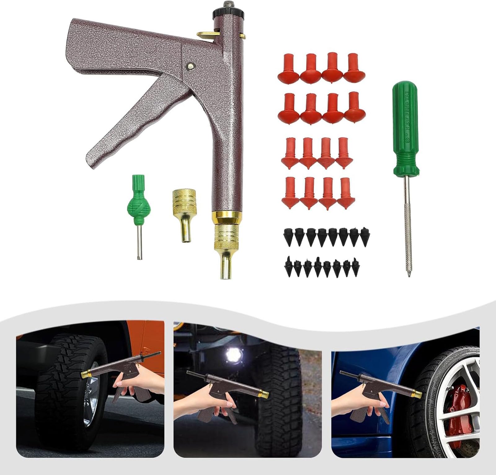 Generisch Auto Tubeless Reifenreparaturset mit Pilzstopfen – Kompatibel mit Motorrädern, Rollern und Fahrrädern – Für schnelle und dauerhafte ReifenreparaturenBlack,One Size