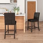 Giantex Modern Charcoal Grey Bar Stools, Set of 2, 24.5" Fabric Bar Chairs with Back, Footrest & Solid Wood Legs, Upholstered Wood Barstools for Kitchen Island, Home Bar, Cafe