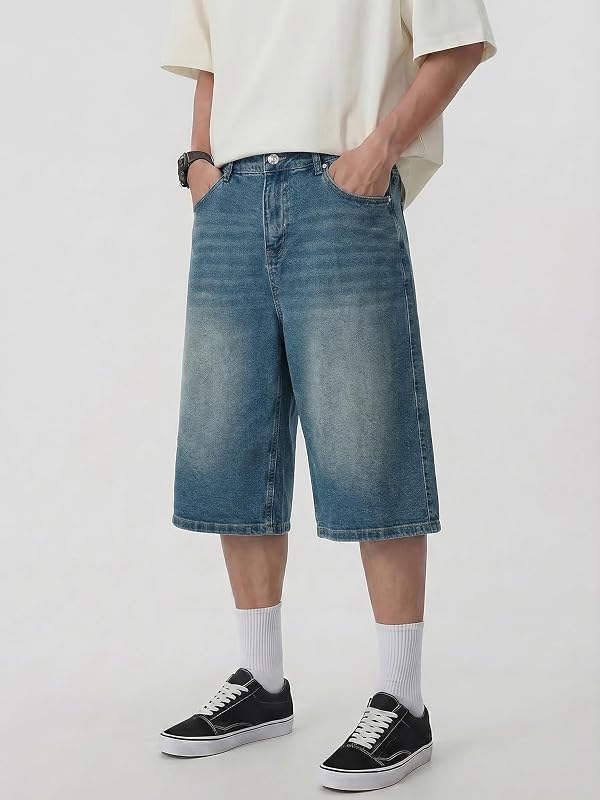 JMIERR Men's Denim Shorts Baggy Wide Leg Jeans Casual Summer Below Knee Cargo Jorts Relaxed Y2k Jean 2026, Retro Blue 38 by JMIERR - Image 6