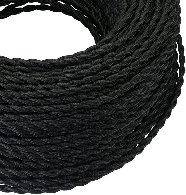 10m Vintage Braided Fabric 2 core Twisted Cable Black Flex Cable Wire Cord Electric Light Lamp DIY Wire Lighting UK Stock Wire