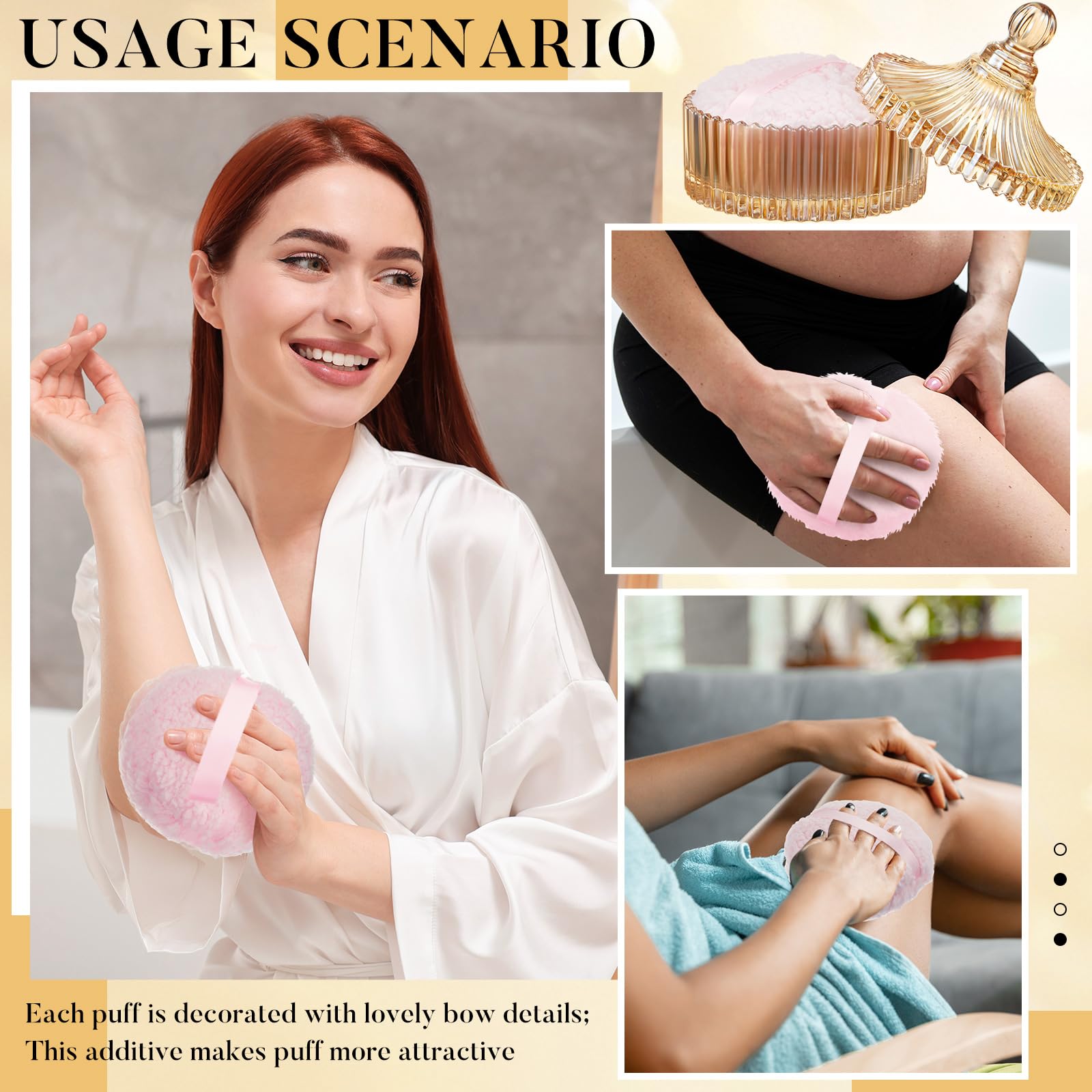 2 spugnette per cipria viso extra large con contenitore per donne, barattolo in cristallo di vetro da 14 cm (corpo da 15 cm), morbido, lavabile e riutilizzabile (ambra)