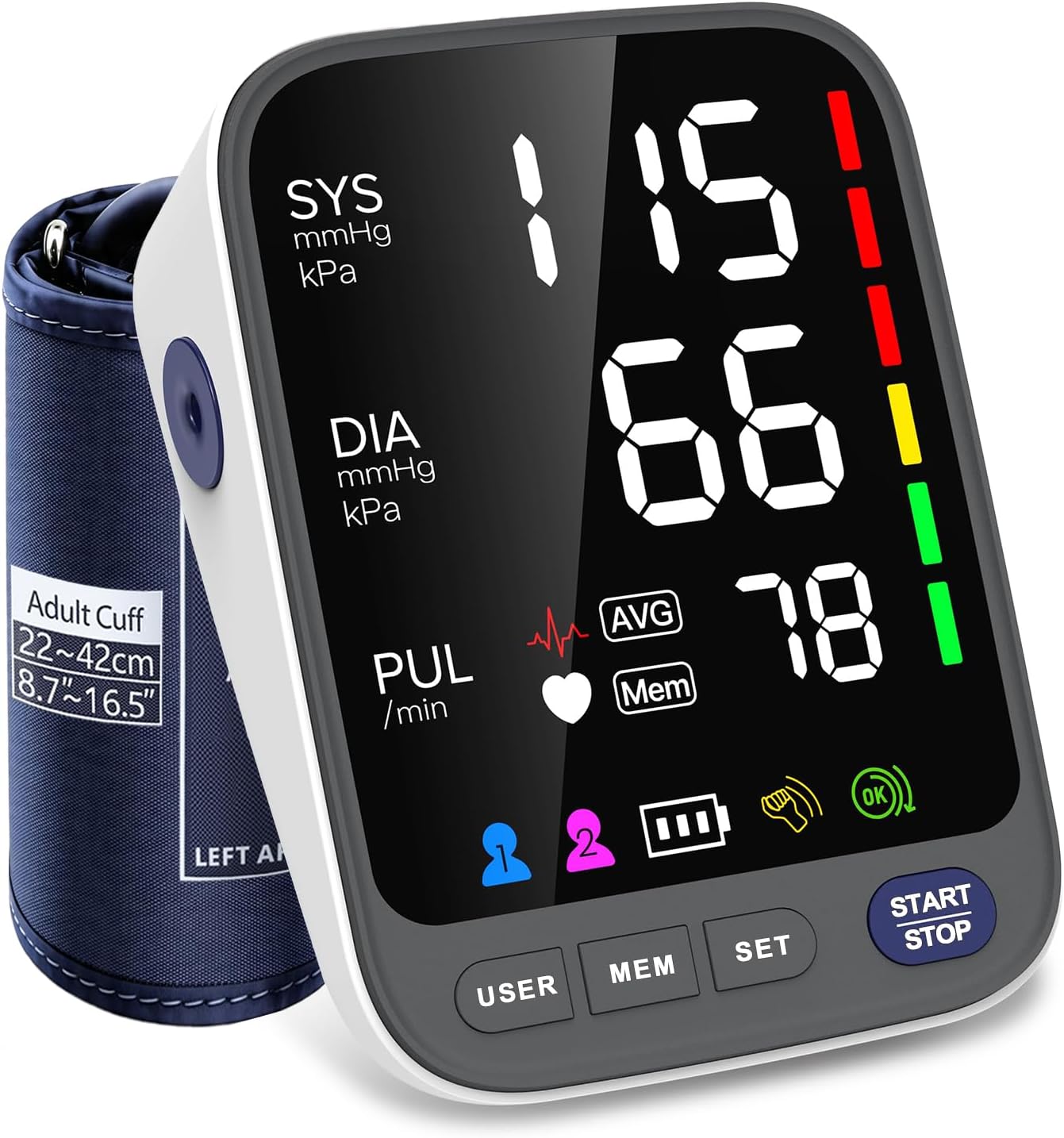 WAJ Blutdruckmessgerät, Blutdruckmessgerät Oberarm mit großer Manschette (22-42 cm) für zu Hause | Extra großes 6,4-Zoll-LED-Display | Arrhythmie-Erkennung | 2×120 Speicherplätze | Pulsmessung