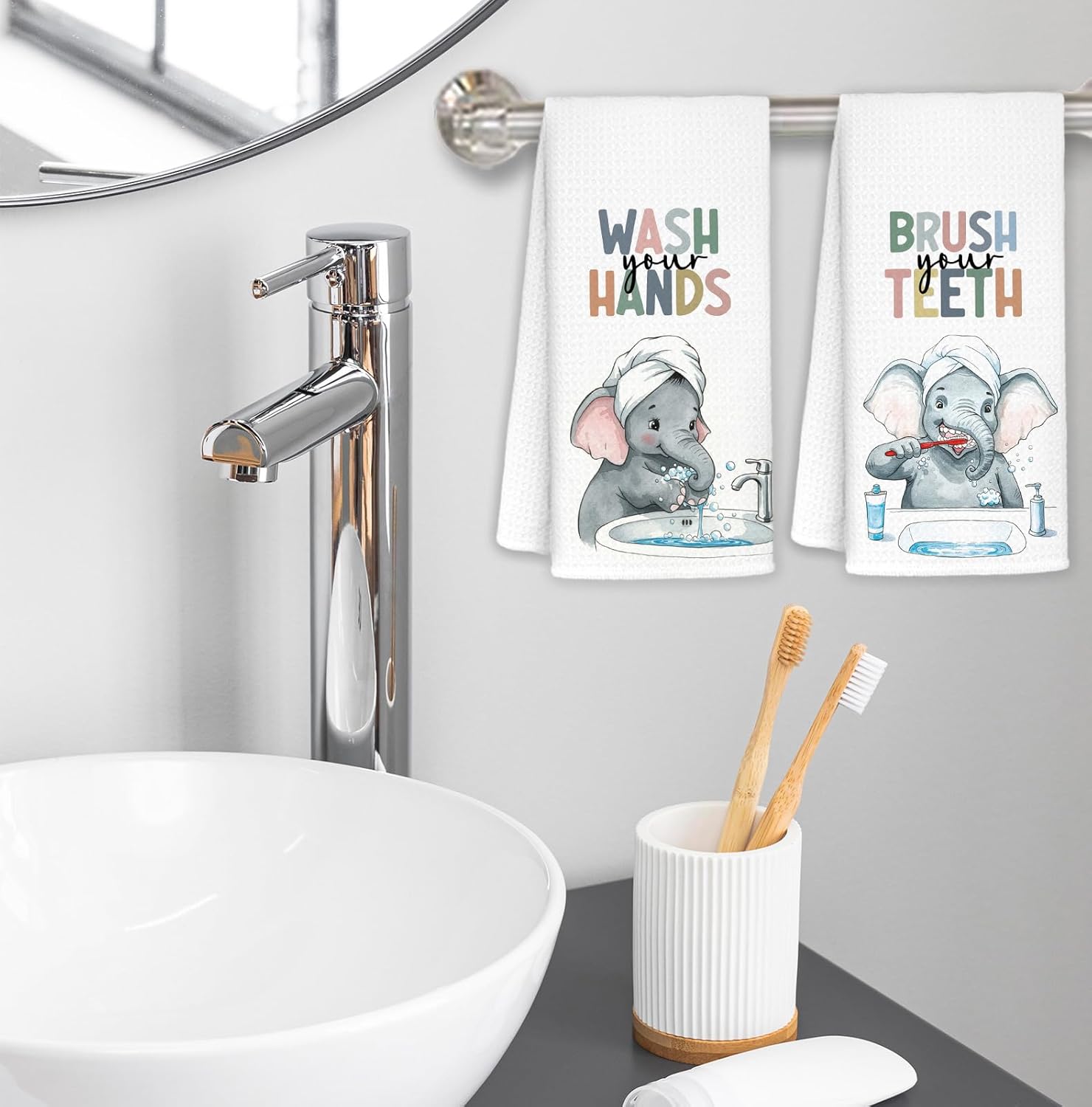 Elephant Bathroom Hand Towels, Elephant Bathroom Decor, Elephants Lover Gifts Decorative Hand Towels for Kids Bathrooms, Funny Animal Elephants Kitchen Towels, 16x24 Inch Set of 2 - Image 6