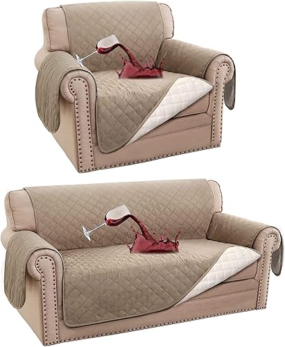 Turquoize Funda 100% impermeable para silla de 1 cojín y funda antideslizante para sofá de 2 cojines, protector de muebles para mascotas, niños,