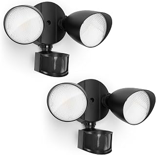 UME 2-Pack 32W 3500LM Motion Sensor LED Flood Lights Outdoor - 5000K Daylight, IP65 Waterproof, Dusk to Dawn Security Lights for Garage, Yard, Porch - Black