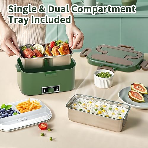 Miniatura 5 de Lonchera eléctrica con calefacción para adultos, 100W 3-EN-1 Paquete de 2 contenedores de 1.8L, lonchera con calefacción para hombres, portátil de