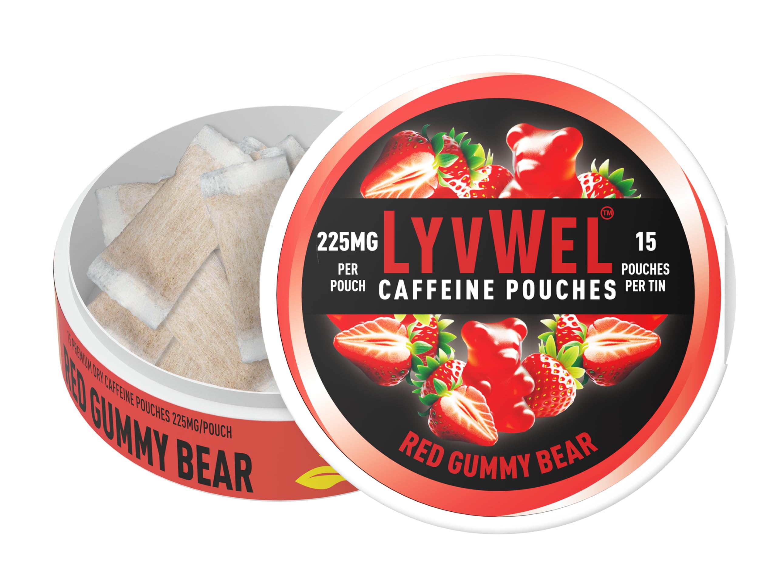 225mg Caffeine Energy Pouches | Nootropic Focus & Neuro Support | Tobacco-Free, Nicotine-Free, Quick Energy Solution | 15 Pouches (1 Pack, Red Gummy Bear)