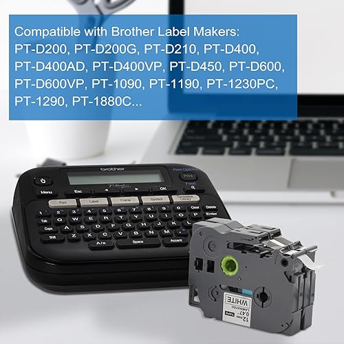 Miniatura 3 de Zencoma Cinta para rotuladora de repuesto para Brother P Touch TZ cinta 0.472 in 0.47 laminado blanco Ptouch TZe TZe-231 funciona con Brother