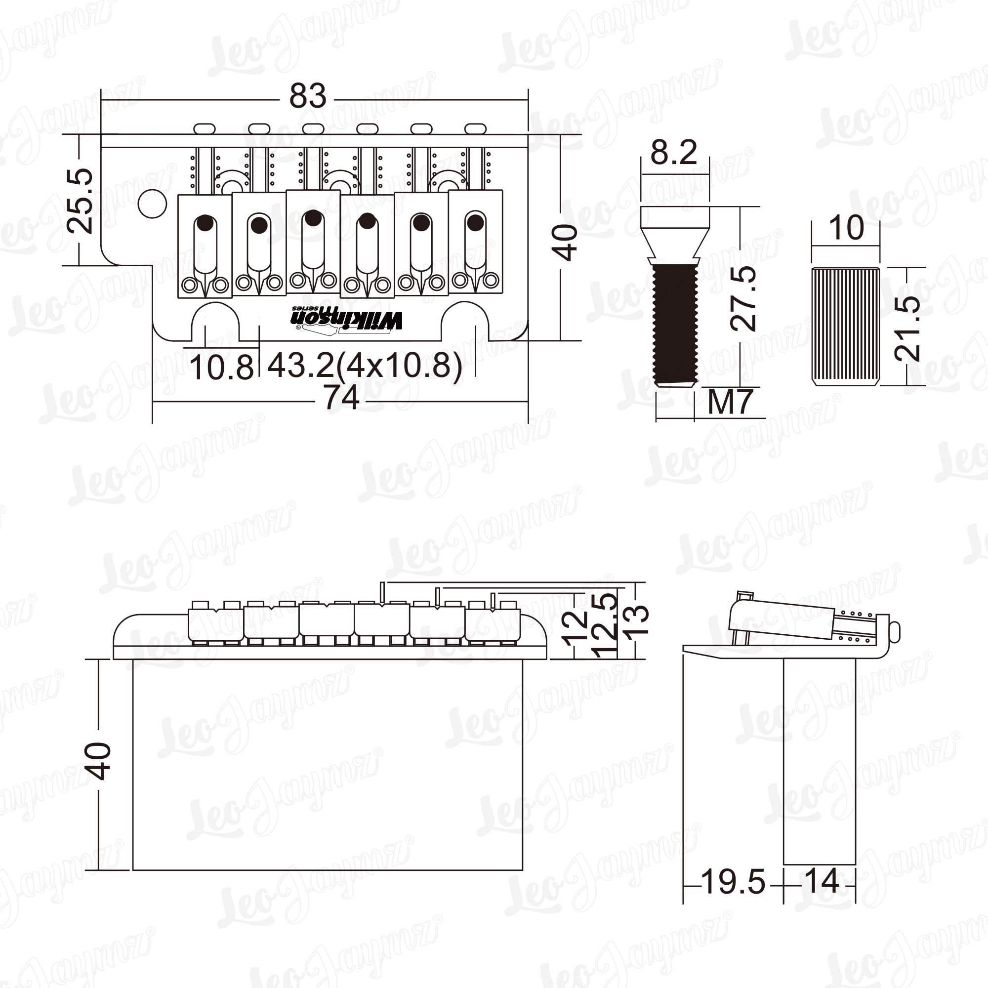 Wilkinson WOV07 2-1/16 inch 2-Point ST Guitar Tremolo Bridge for American Standard Strat Electric Guitar (WOV07 Black)