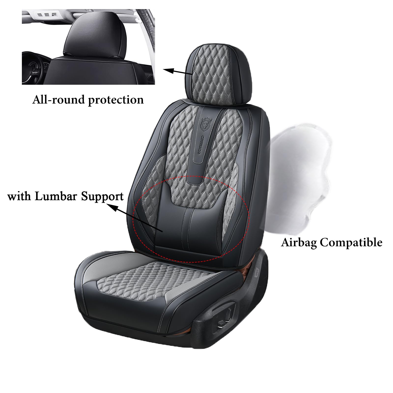 Coverado Housses de siège universelles pour Voiture, Ensembles de Housses de Protection Siège Voiture Avant 2 pièces, Cuir PU imperméable Housses Siège aux berlines SUV Pick-ups B8839 Seat