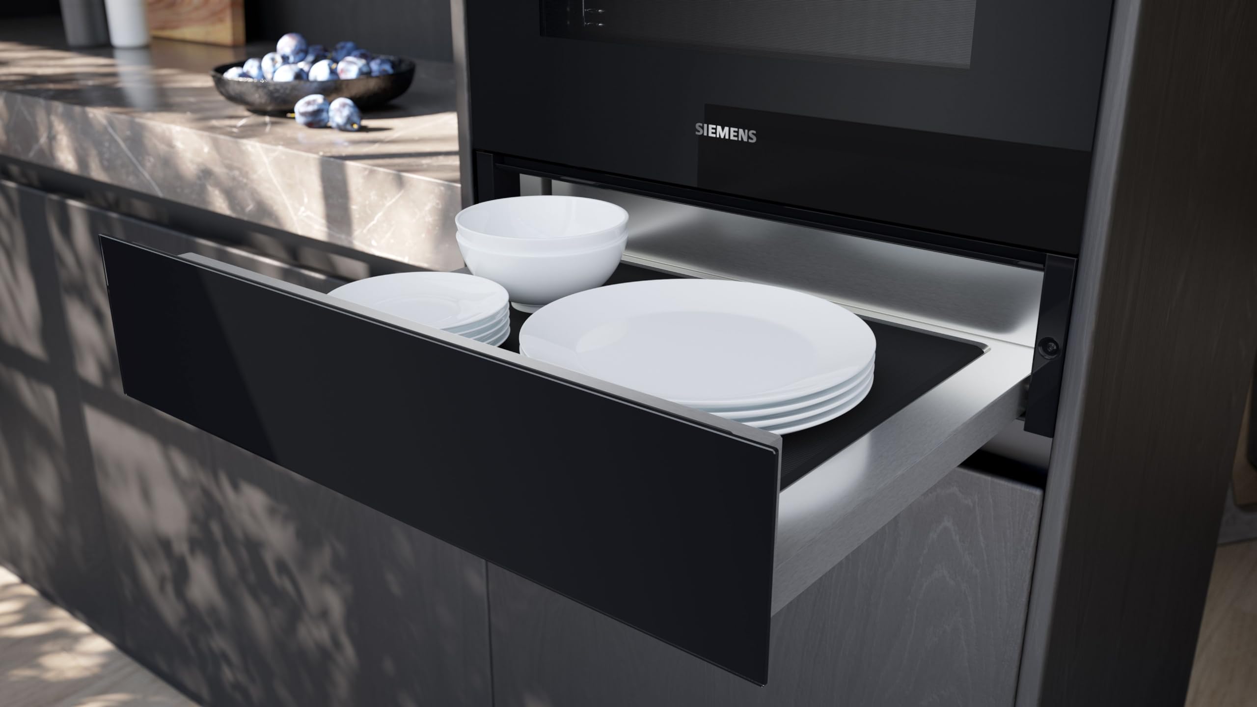 Siemens BI710E1B1 iQ700, Wärmeschublade, 60 x 14 cm, Schwarz, push und pull – leicht zu öffnende und schließende Schublade ohne Griff