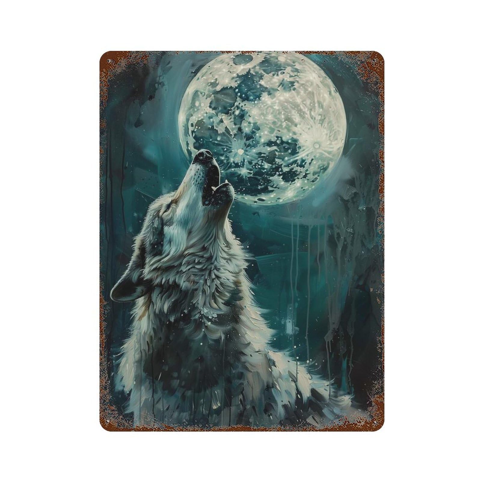 Howling Wolf Moon Night Vintage Metal Tin Sign 15.7"x11.8", Novelty Wall Decor for Garage, Pub Or Kitchen