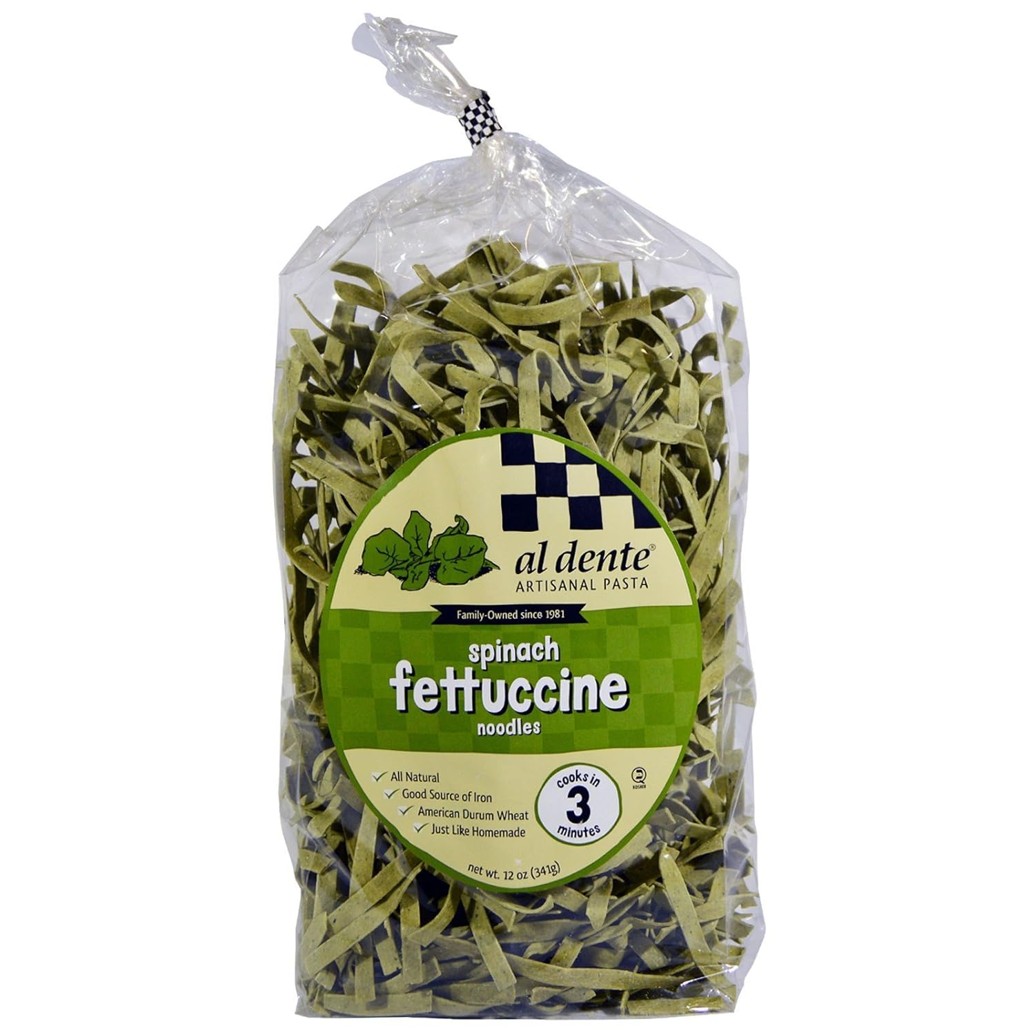 Al Dente Pasta, Spinach Fettuccine Noodles, 12 oz (341 g)(Pack of 4)
