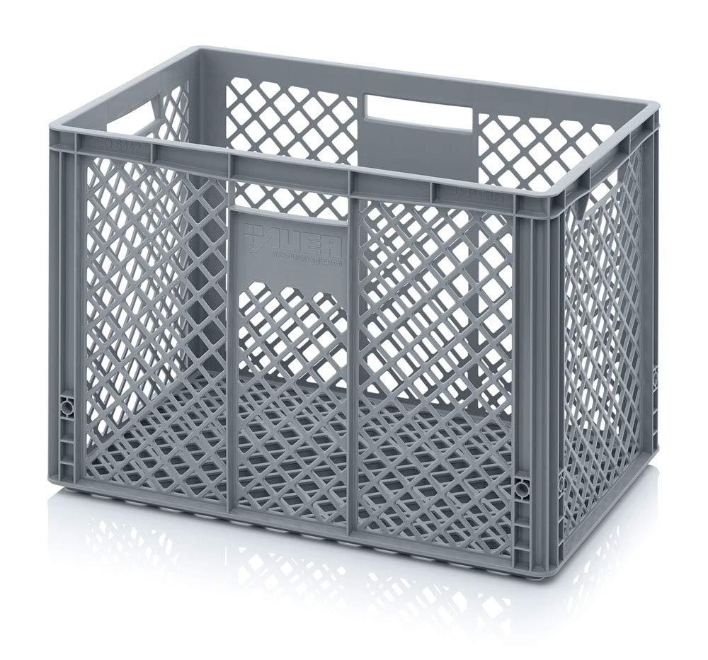 Auer Packaging Eurobehälter 60 x 40 x 42 durchbrochen, Bäckerkiste Gemüsekiste große Plastikbox Eurobox Kiste Box für Flohmarkt Lager Gewerbe Handwerk 60x40x42 mit Griffen stapelbar