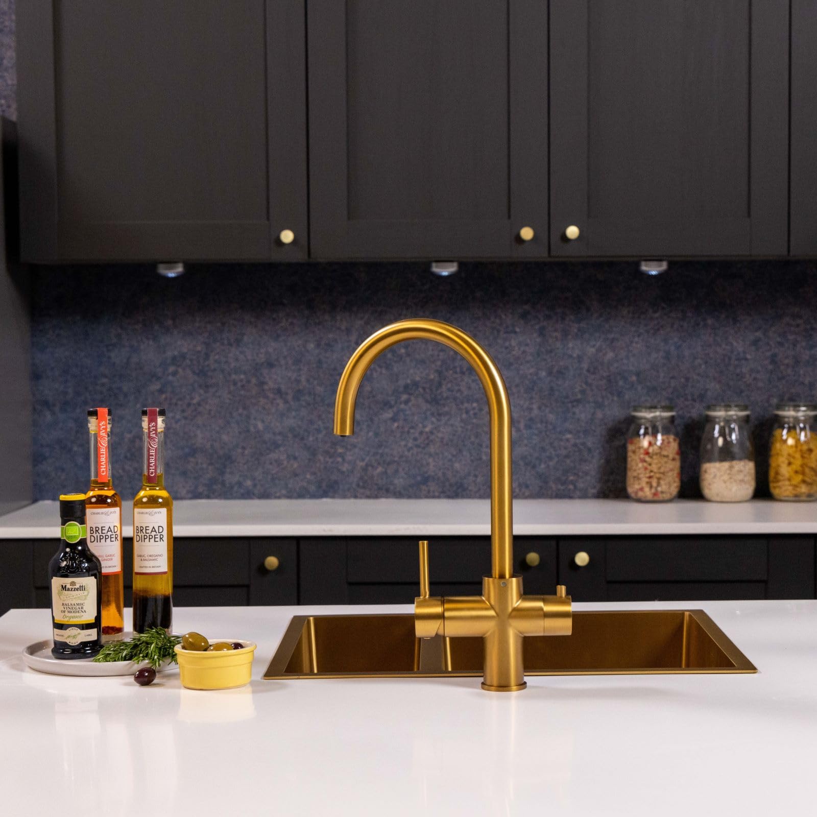 Flode Brushed Gold Svan Swan Neck Design Kitchen Boiling Tap - 3-In-1 Instant Hot Boiling Water Tap Kit With Boiler And Filter - Boiling Hot Water Tap (Brushed Gold)