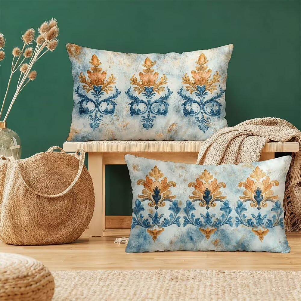 Taie d'oreiller 60x80 cm en velours double face orange et bleu élégant