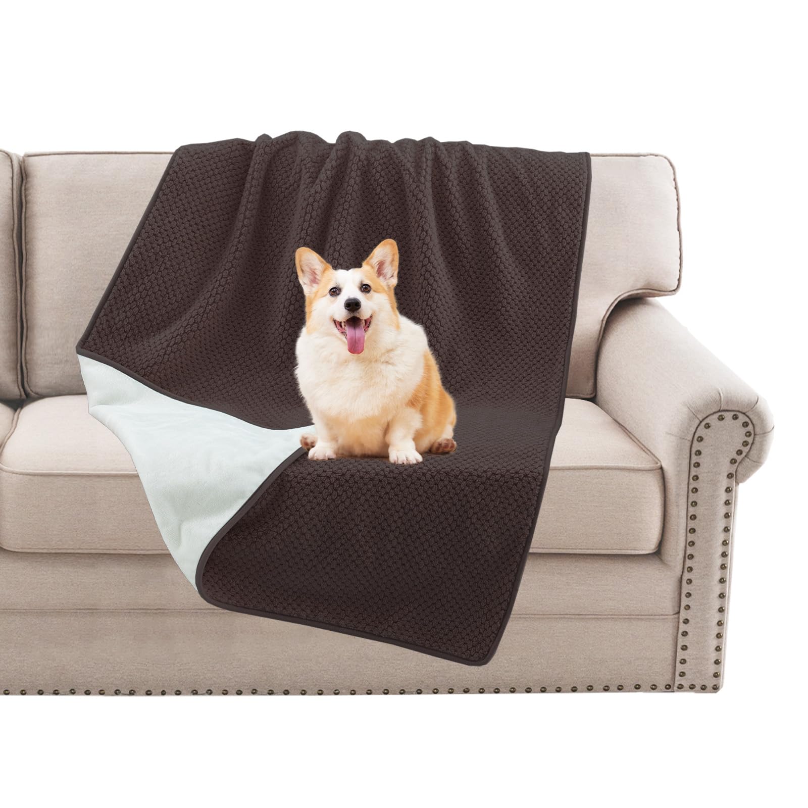 BellaHills Waterproof Dog Blanket Washable Flannel Blanket for Dogs and Pets, Pet Throw Protects for Sofa Car Bed Cover with Soft Plush, Twin 152x203cm, Brown