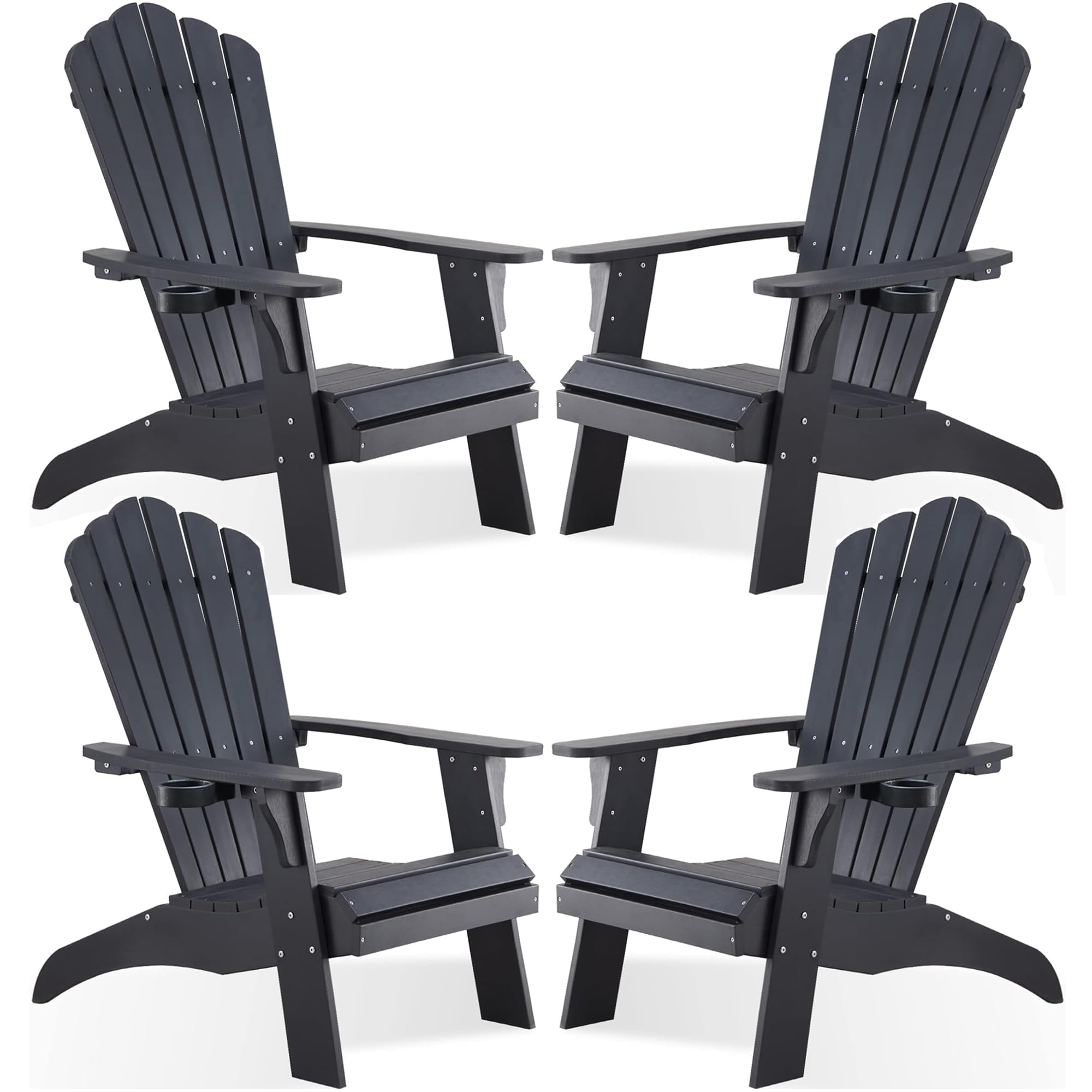 Psilvam Adirondack Chair, Oversized Poly Lumber Fire Pit Chair with Cup Holder, 350Lbs Support Patio Chairs for Garden, Weather Resistant Outdoors