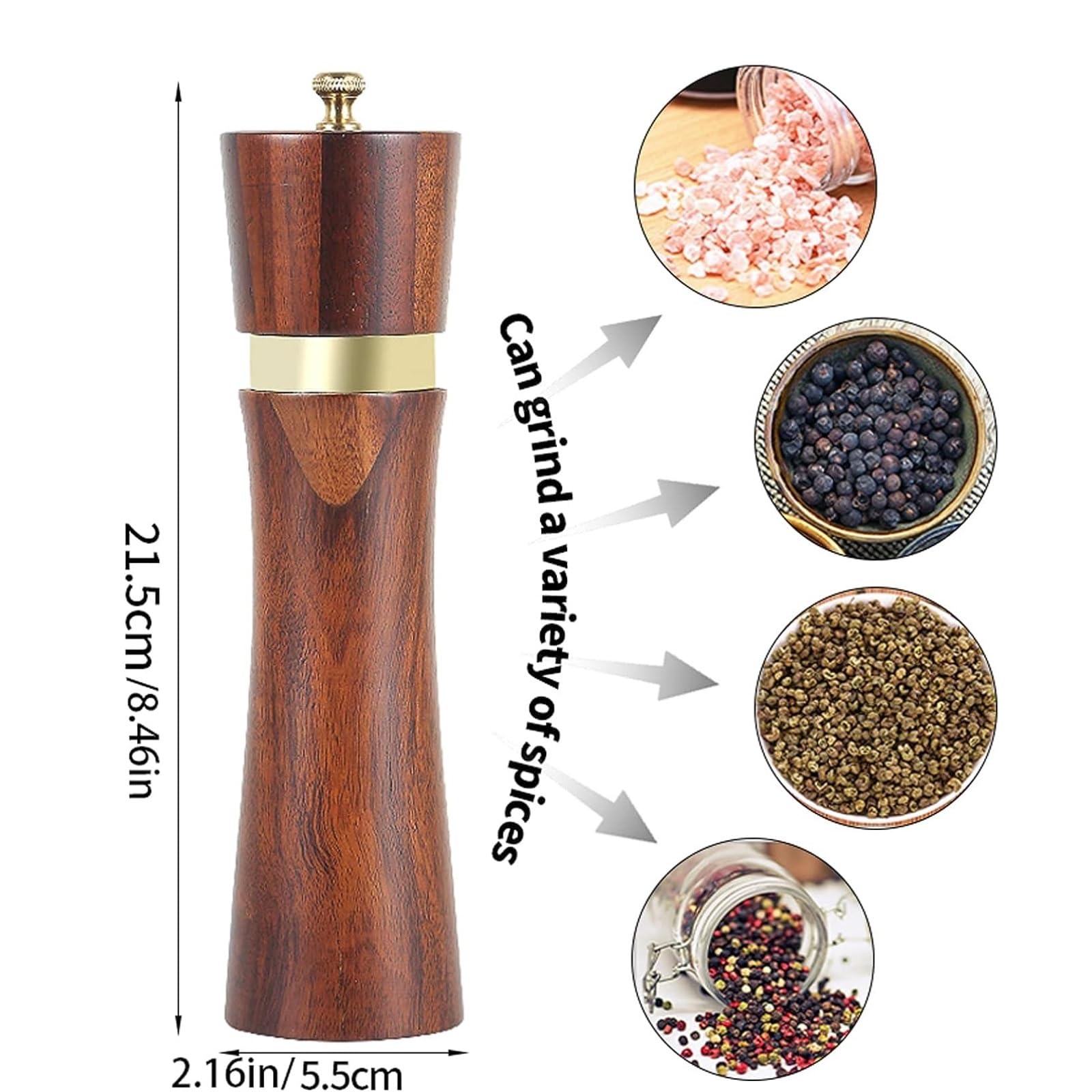 Młynek Do Przypraw Pieprzu Młynek Do Soli I Pieprzu 8-calowy Drewniany Shaker Z Regulowaną Grubością Do Różnych Przypraw(1pcs)