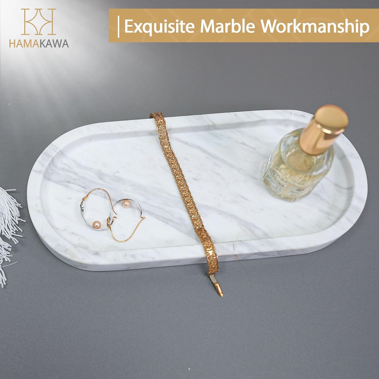 Oval Bathroom Vanity Tray, Large Natural Marble Sink Tray 10 inch, Volakas White Stone Soap Trays, Modern Perfume Trays, Countertop Organizer for Kitchen, Coffee Table, Home Decor - Image 8