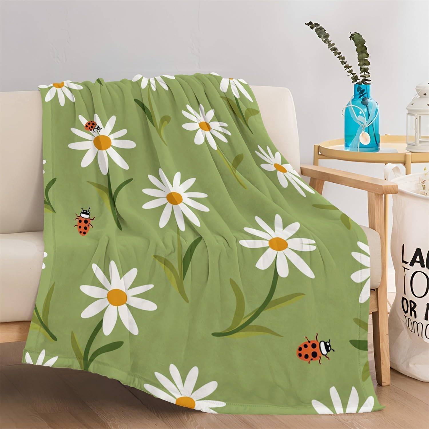 Couverture polaire pour canapé et lit motif plantes pour cocooning