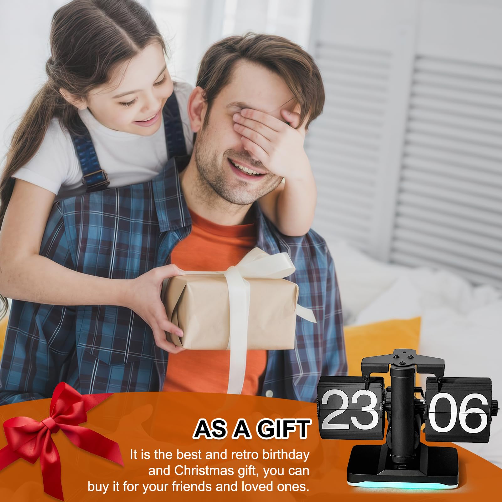 Nuvollo Flip Desk Clock - Retro Digital Flip Table Clock - Mid Century Modern Decor Auto Battery Powered Gear Operated for Room, Home, Office (F Style)