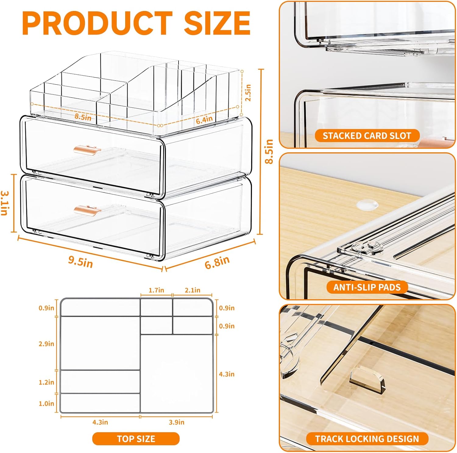 Yieach Clear Acrylic Makeup Organizers Countertop for Dresser,Desk,Bathroom Vanity,3 Tier Stackable Make up Holders and Makeup Cabinet,Tiered Cosmetic Storage and Make up Containers for Palette,Brush - Image 3