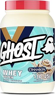 GHOST Whey Protein Powder&comma; Cinnabon - 2LB Tub&comma; 25G of Protein - Cinnamon Roll Flavored Isolate&comma; Concentrate & Hydrolyzed Whey Protein Blend - Post Workout Shakes - Soy & Gluten Free