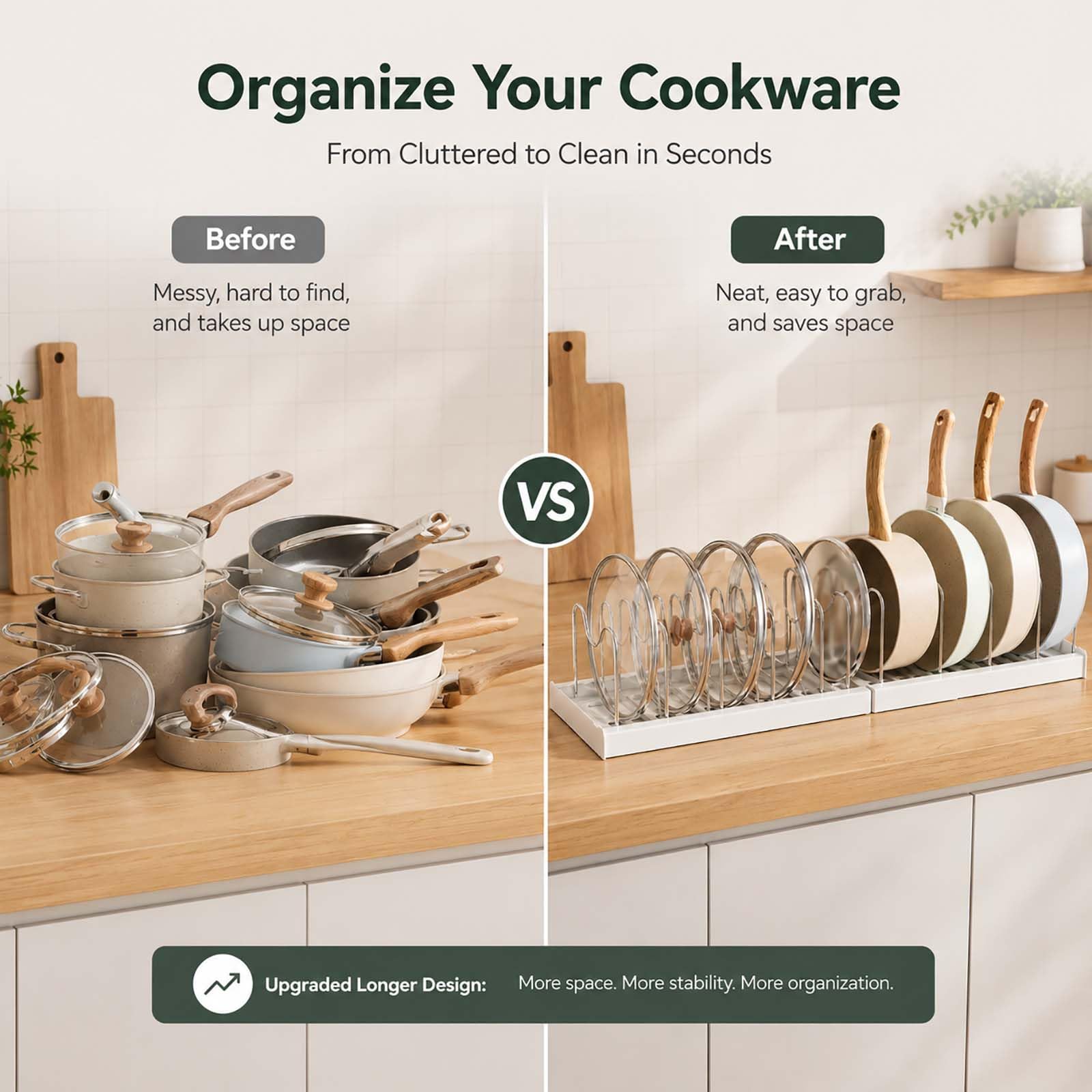 Organizer Coperchi Padelle Portapentole 45-80 cm 12 Scomparti