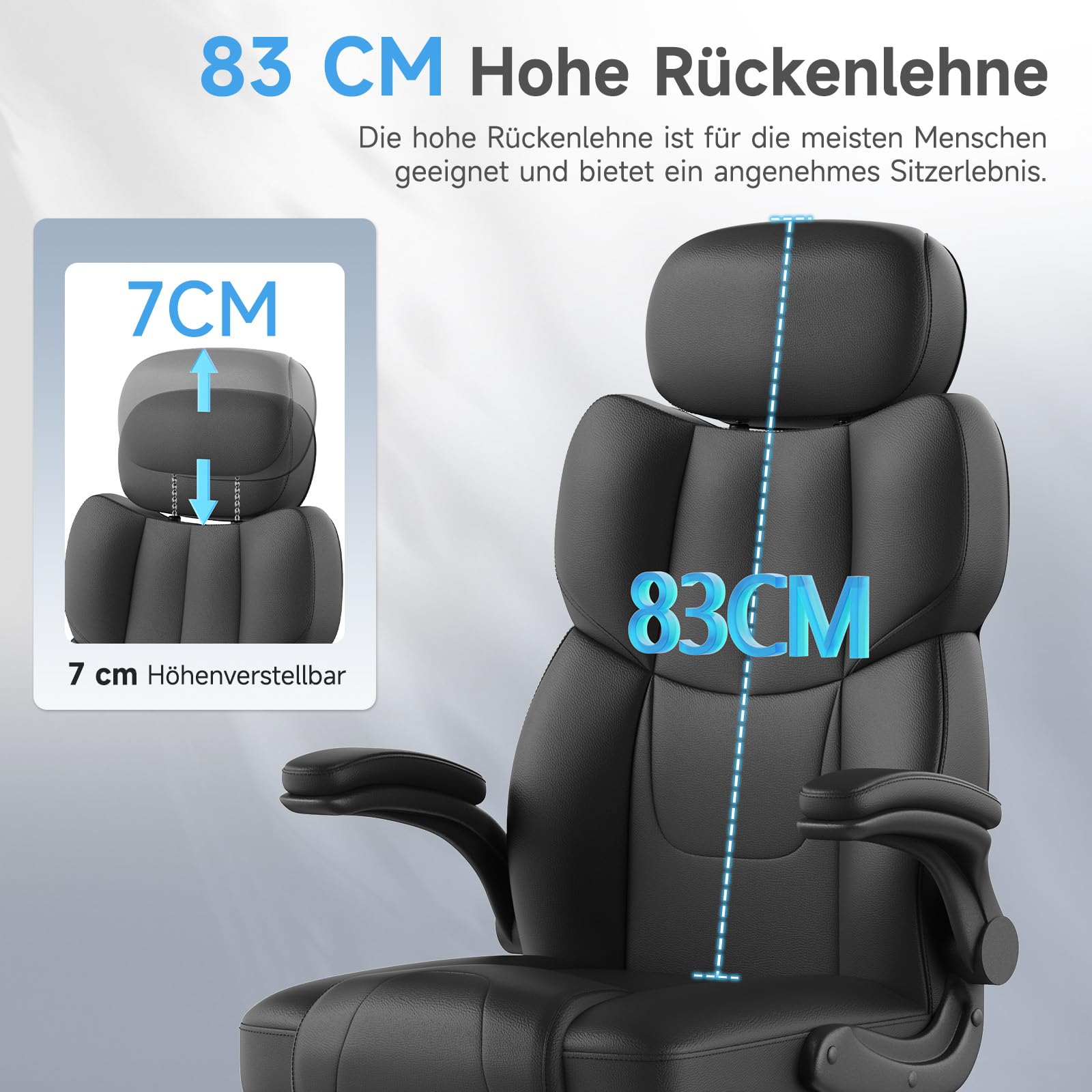 naspaluro Ergonomischer Bürostuhl aus PU-Leder, Chefsessel mit Kopfstütze, Hochklappbaren Armlehnen, Wippfunktion, Höhenverstellbar, Belastbar bis 180 kg, Office Chair für Büro Computer Chefsessel