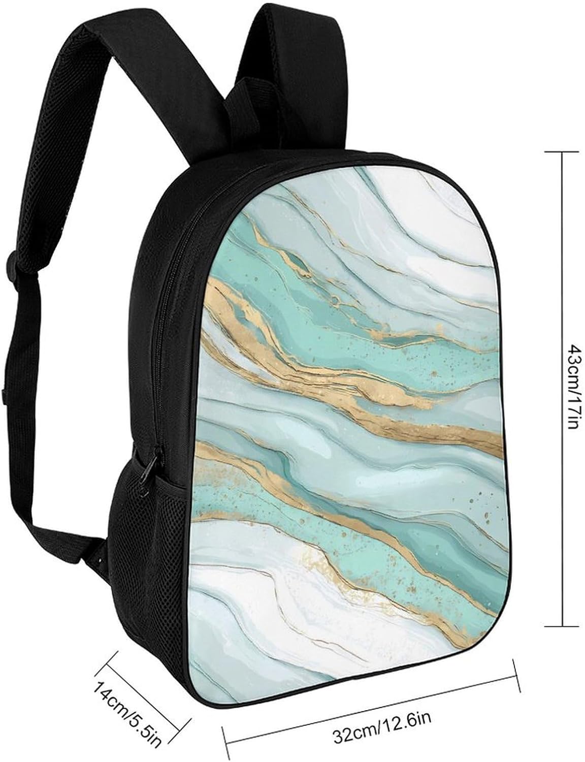 Turquoise Marble Travel Backpack 17 Inch Casual Daypack Bag with Adjustable Shoulder Straps