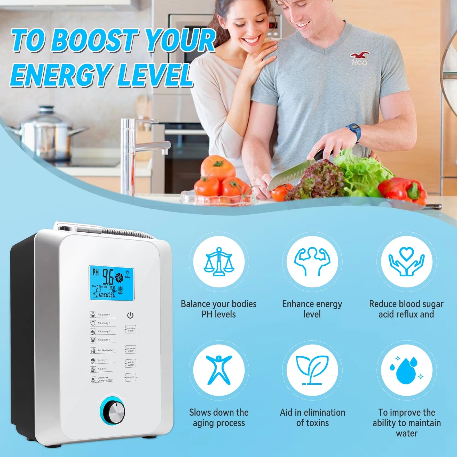 Ionizador de Agua alcalina para el hogar, Máquina de Agua Rica en hidrógeno, Purificador de Agua ácida pH 2,8–11, Filtro de Agua hasta -800 mV ORP, 10000 litros por Filtro Black