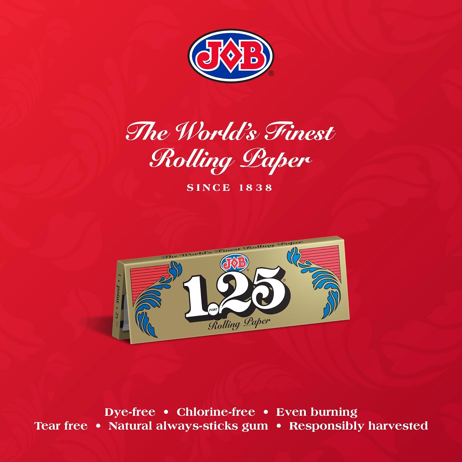 JOB - 1.25" Gold Rolling Papers - 5 Booklets with 24 Leaves per Booklet image 2