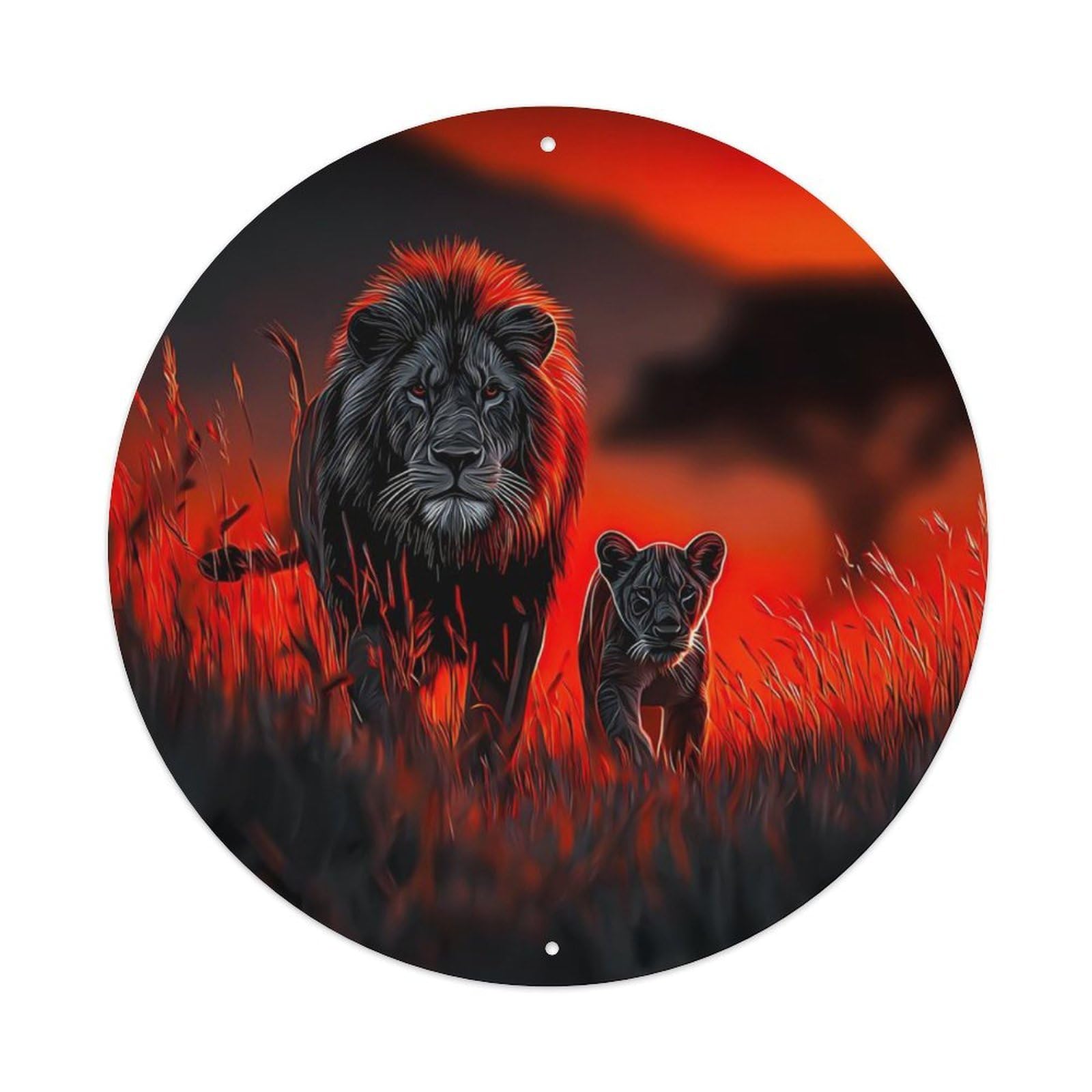 Animal Male Lion Cub Savanna Dusk Scenic Vintage Metal Tin Sign Plaque Wall Decor for Cafe, Club Bar, Office, Garden Metal Poster 8x8Inch