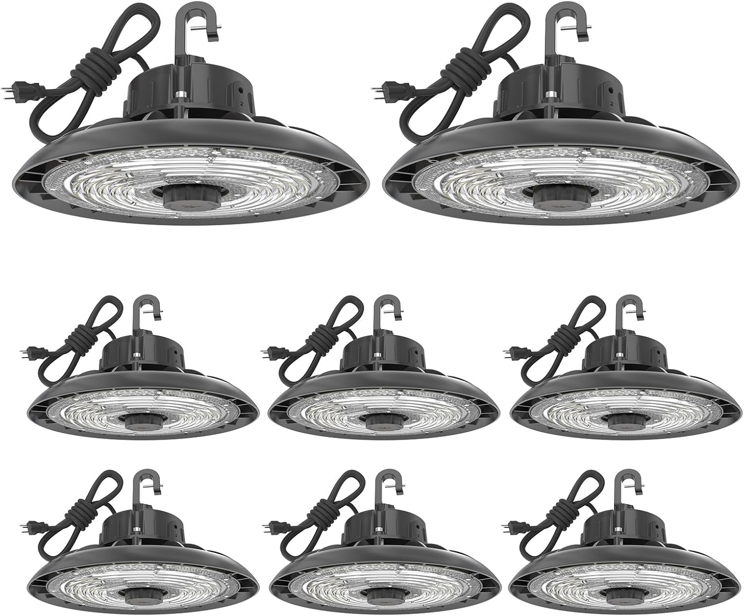 HYPERLITE 150W Smart High Bay LED Shop Lights 8pack, 140LM/W 5000K LED High Bay Lights with 1pack Remote Control & 8pack Motion Sensor