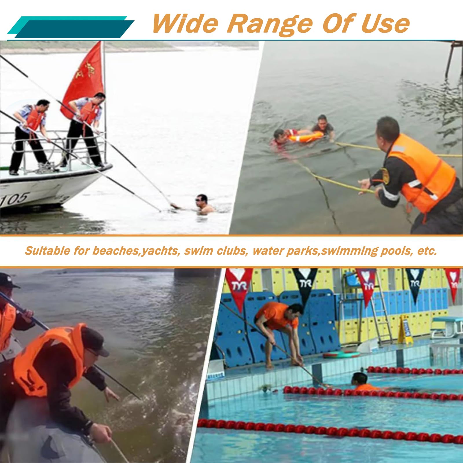 Gancho telescópico de Rescate para Piscinas con pértiga, pértiga Ajustable de Alta Resistencia de 4,9 a 9,1 Metros, Gancho de Seguridad de Fibra de Vidrio para Piscinas, Equipo especializado