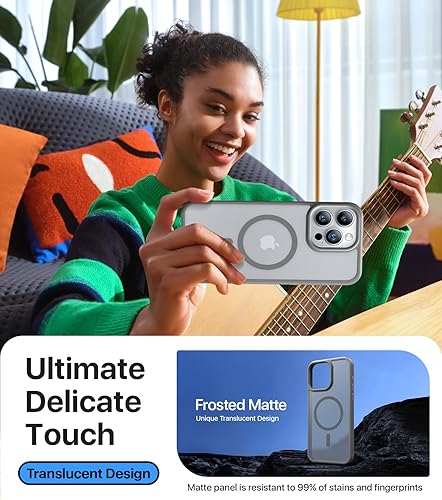 Miniatura 6 de Funda magnética fuerte para iPhone 15 Pro Max, compatible con MagSafe, probada en caídas de grado militar, a prueba de golpes, delgada, translúcida,
