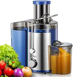 Máquina de espremedor, extrator centrífugo de 800 W com calha de alimentação de 7,6 cm de boca larga para frutas e vegetais, fácil de limpar, aço inoxidável, livre de BPA (azul)