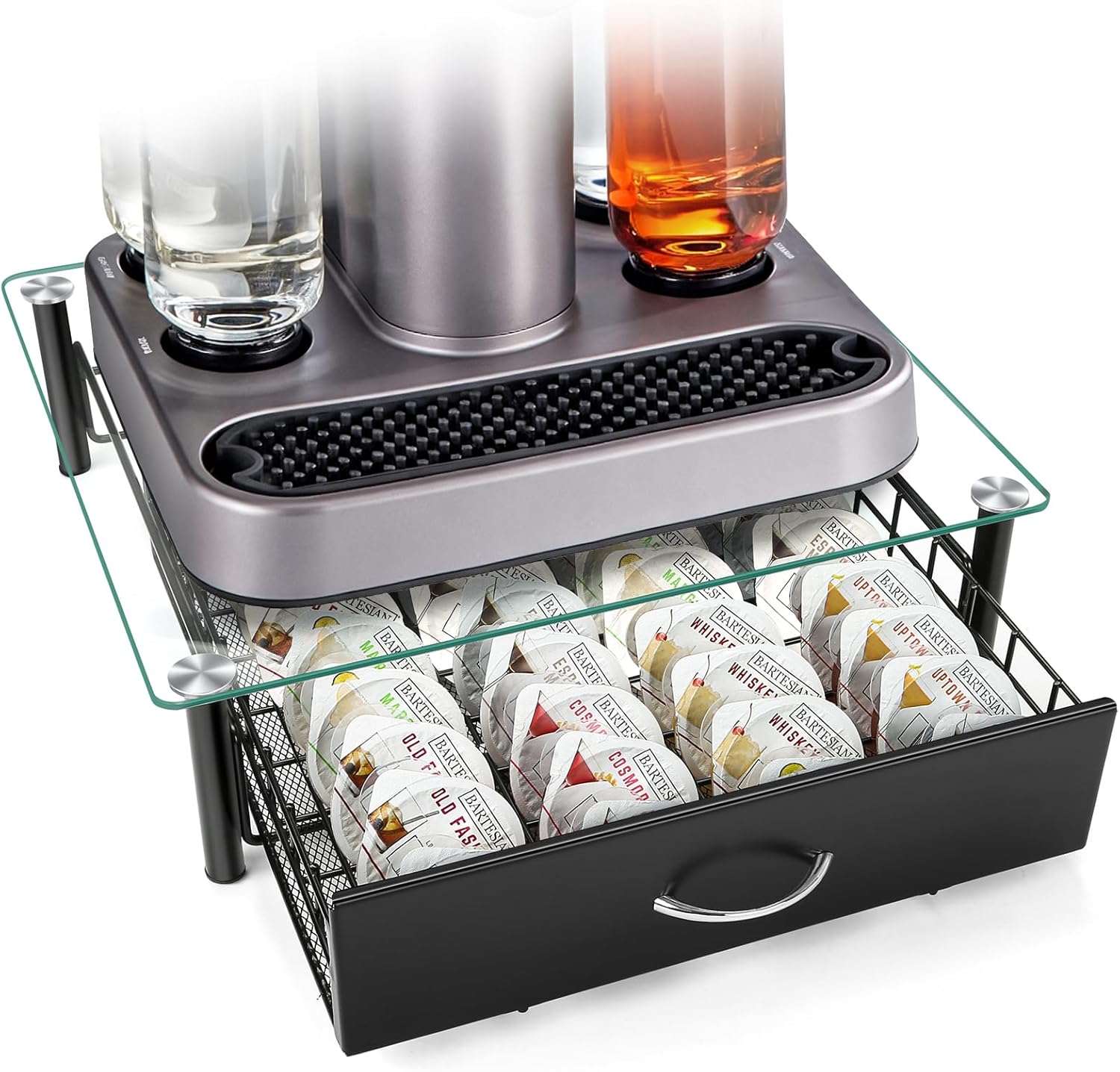 Cocktail Beverage Storage Drawer for Bartesian Capsules, Cocktail Pod Holder Organizer for Bartesian Cocktail Machine Compatible with BEV by Black & Decker Cocktail Machine, Holds Up to 36 Capsules