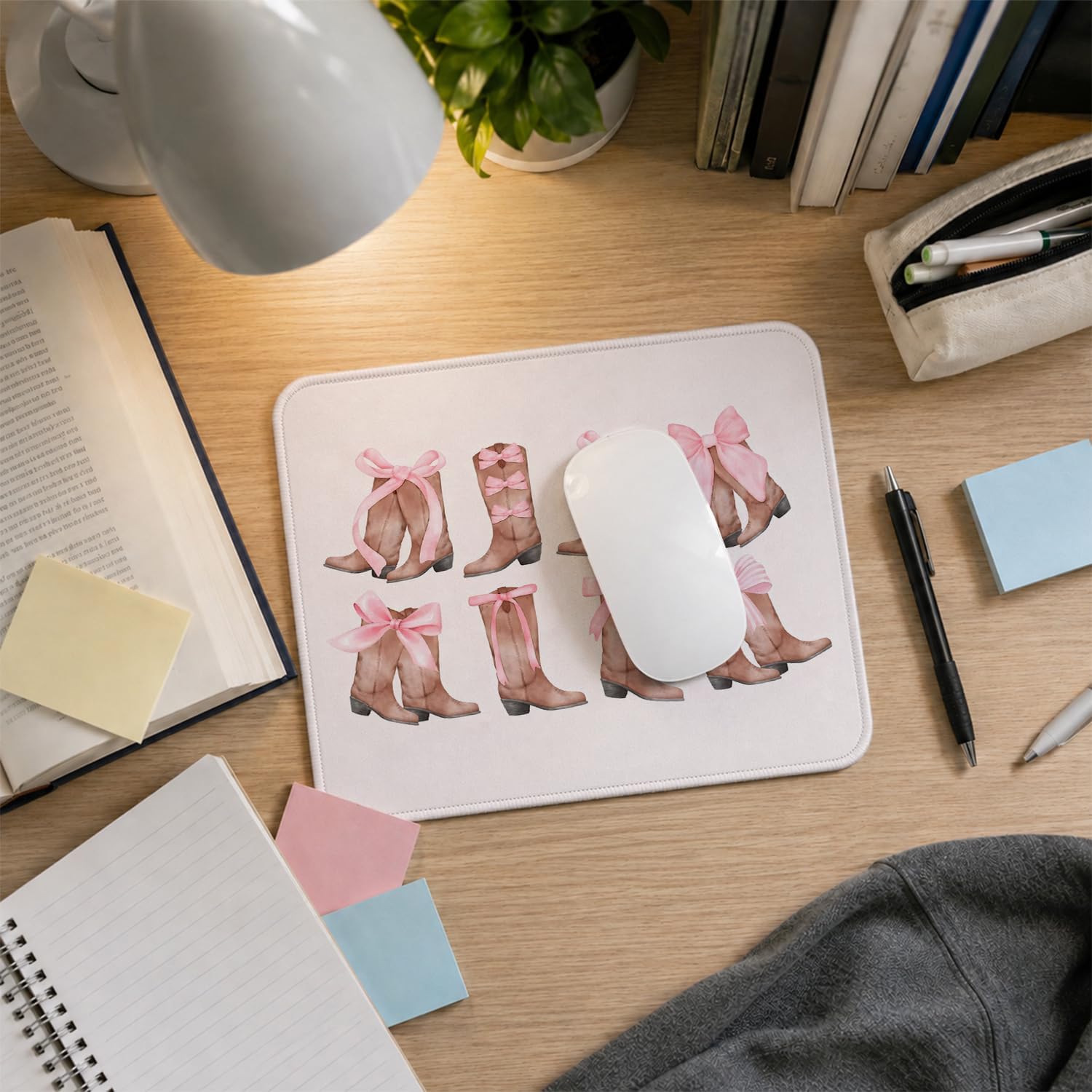 QIYUHOY Pink Preppy Cowgirl Boots Desk Mouse Pad Decor, 9.5x7.9 inch image 5