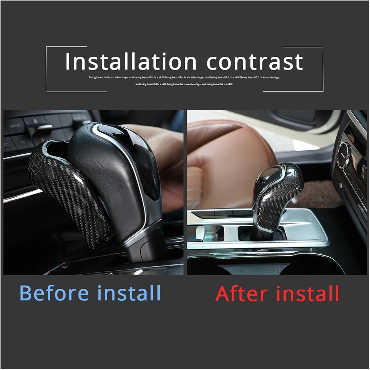 Real Carbon Fiber Compatible for Maserati Levante Ghibli Quattroporte 2013-2018 Car Shift Hood Decorative Sticker Car Accessories(Black Carbon Fiber-A)