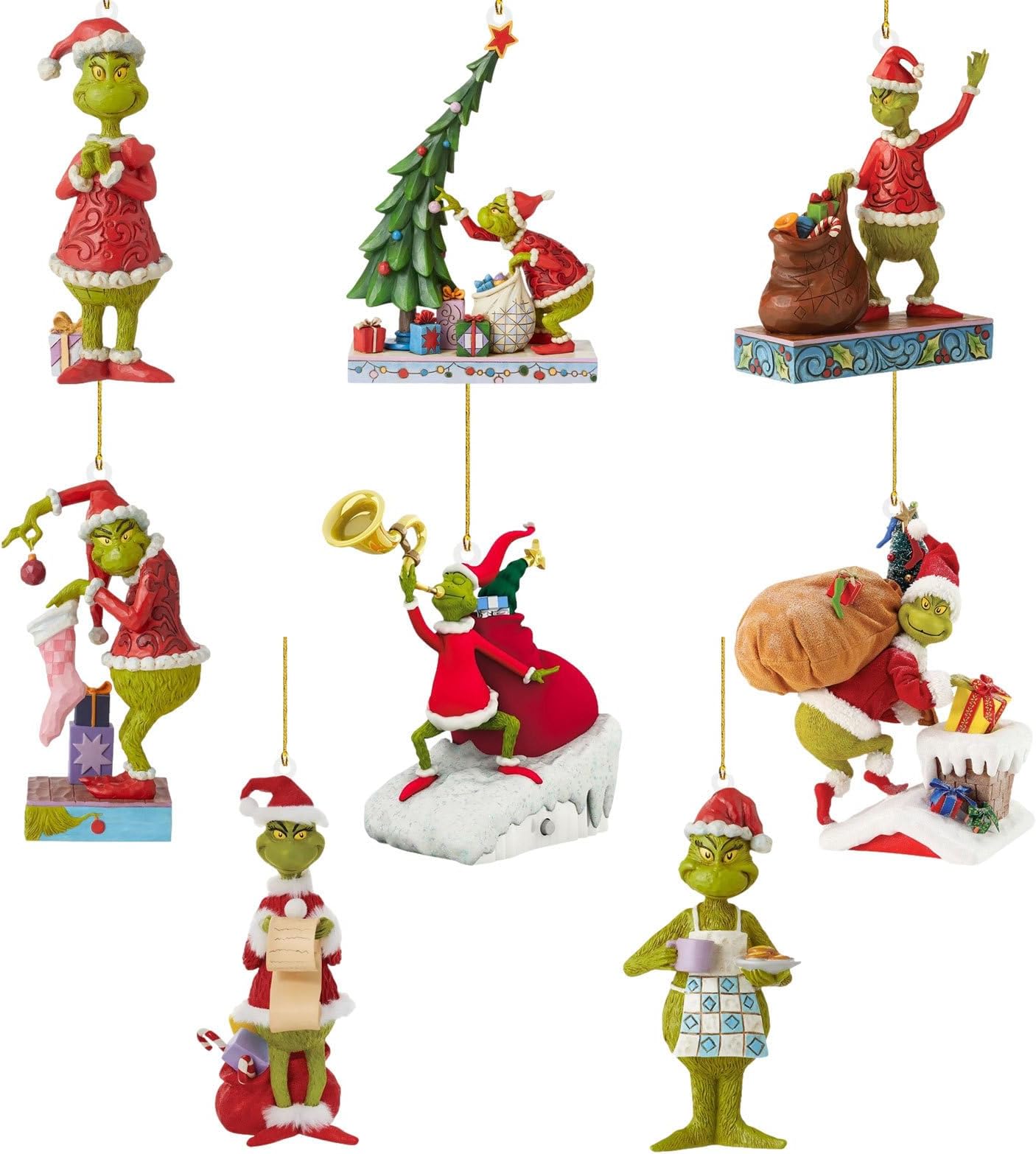 Set of 8 Grinchs Christmas Tree Decorations 2023, 2D Flat Grinchs Christmas Tree Ornaments, 9cm Cute Grinchs Christmas Decorations Tree Pendants Party Supplies Holiday Decor