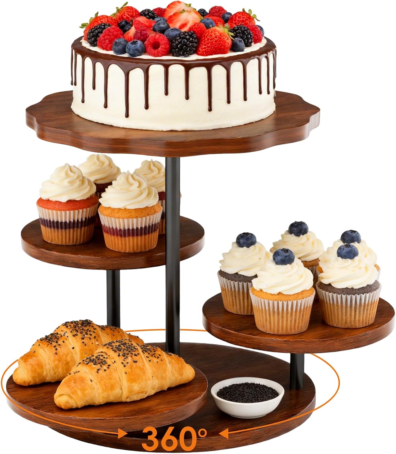 4 Tier Round Cupcake Tower Stand for 50 Cupcakes, Vintage Farmhouse Tiered Cake Tower with 360° Serving Tray for Dessert Display, Ideal for Wedding Birthday Baby Shower Tea Party Christmas