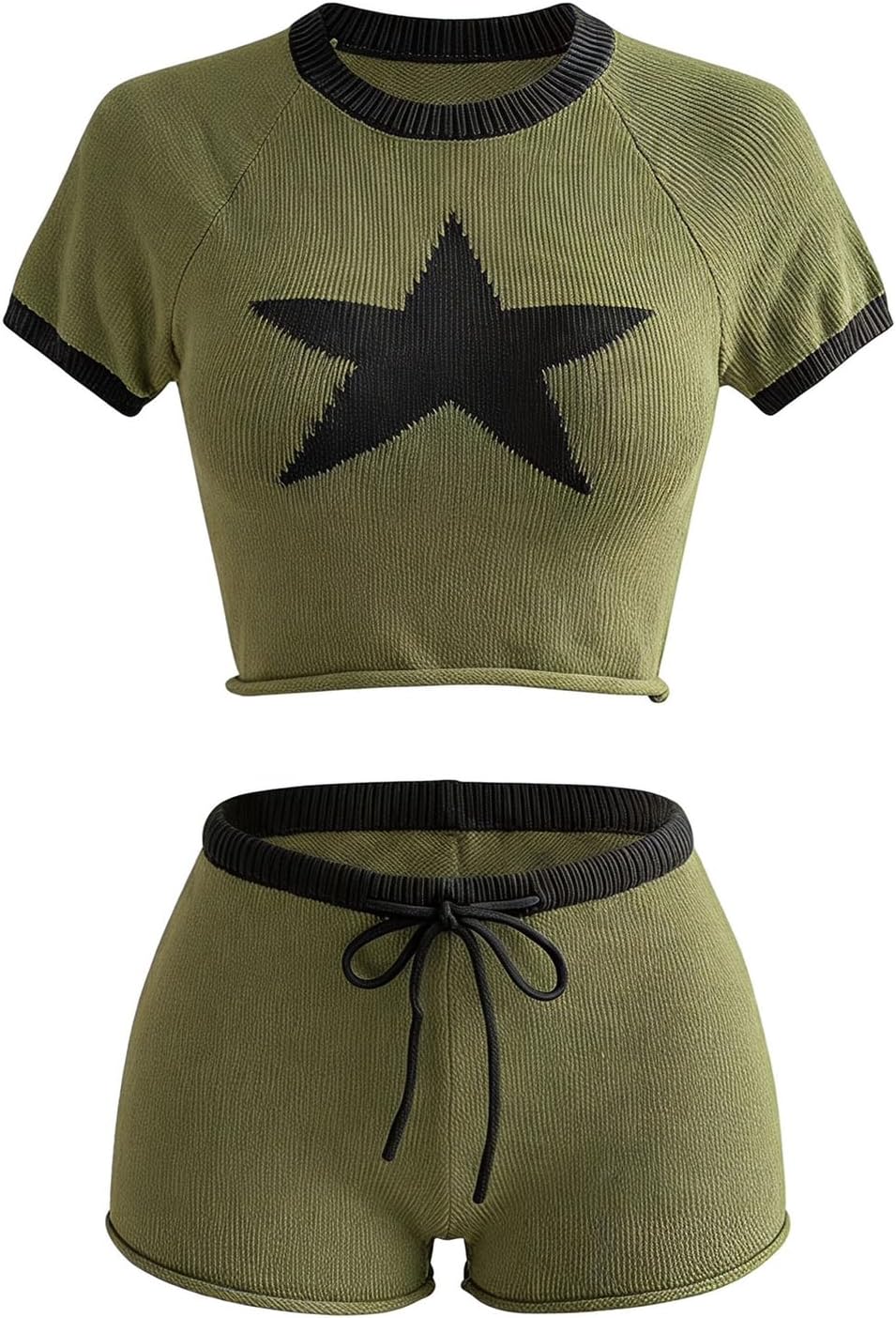 SOLY HUX Women's 2 Piece Summer Outfits Star Graphic Short Sleeve Knit Crop Tops and Mini Shorts Casual Matching Lounge Set