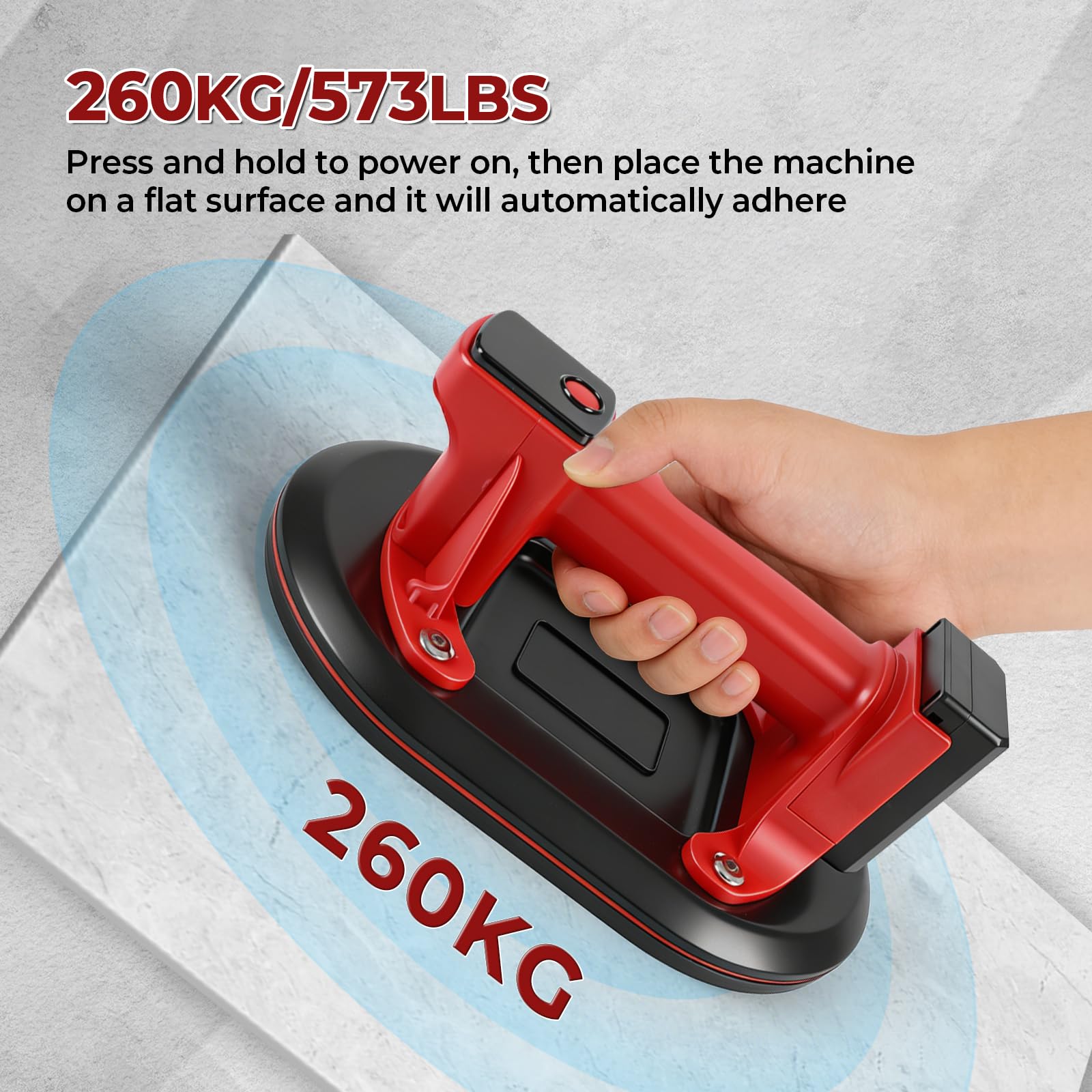 Ventosa a batteria, 260 kg, sollevatore a vuoto da 24 cm, con 2 x 3000 mAh batterie, con display LCD, ventosa per vetro per sollevare piastrelle, granito, specchi, lastre (EU)