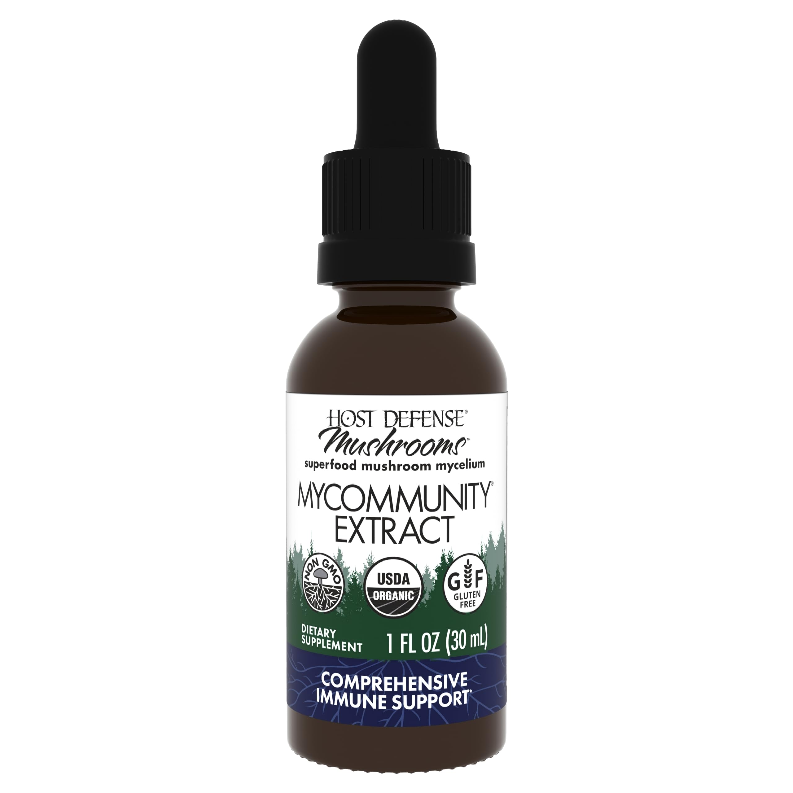 Host Defense MyCommunity Extract - 17 Species Blend Mushroom Supplement for Immune Support - Extract with Lion's Mane, Reishi, Chaga, Cordyceps, Turkey Tail & More - 1 fl oz (30 Servings)*