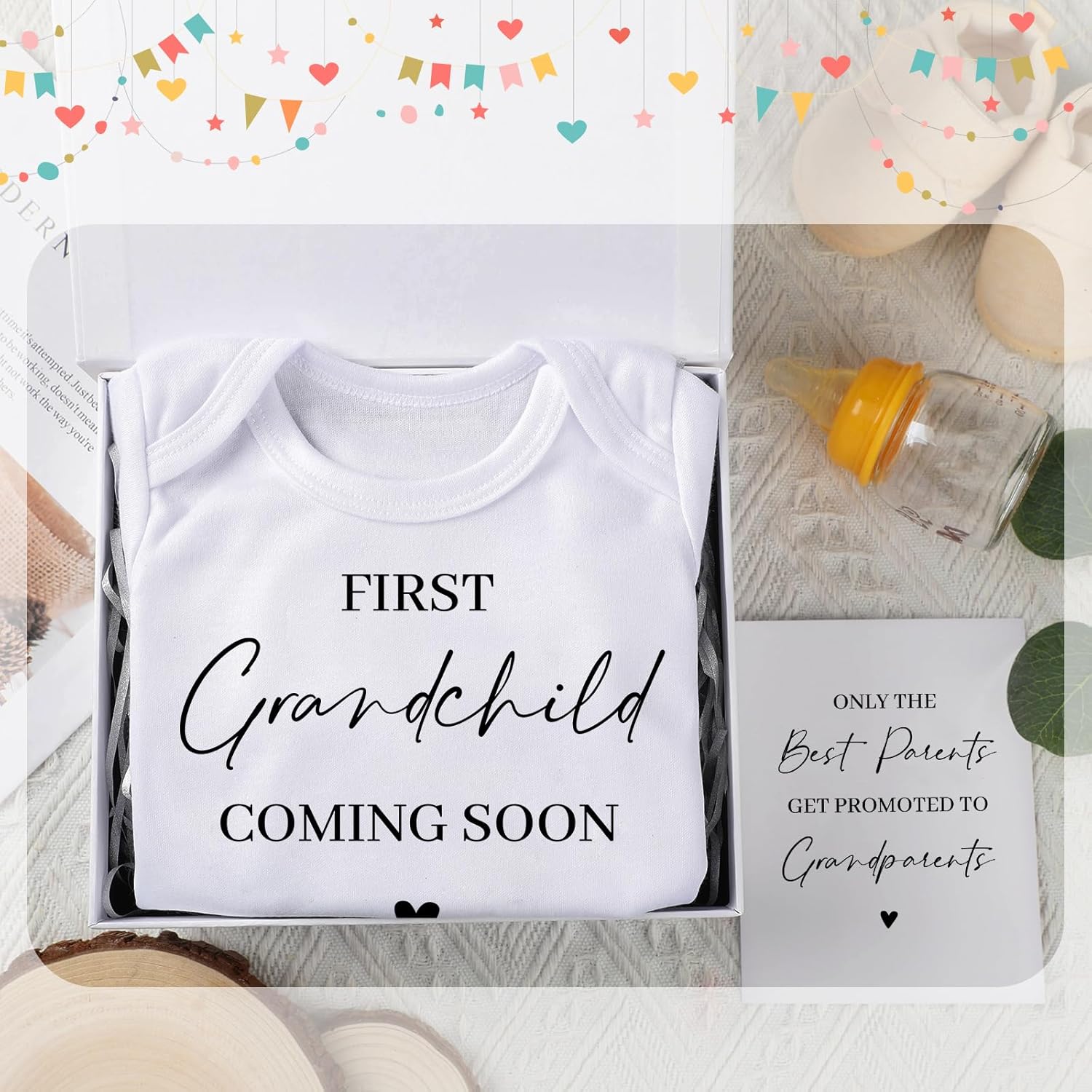 4 Pcs Pregnancy Announcement for Grandparents, First Grandchild Coming Soon Baby Bodysuit, Grandparents Pregnancy Reveal Card Baby Reveal Gift Box Baby Announcement Gifts Set for Grandparents - Image 3