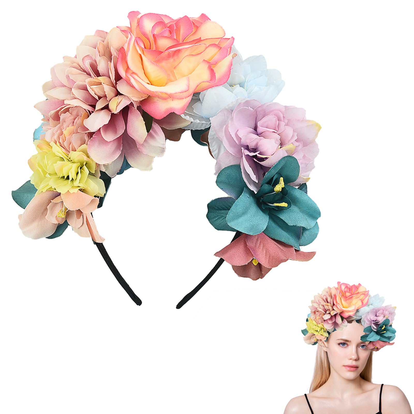 SSyang Mexican Flower Wreath Flower Headband with Rose Flower Crown for Women Rose Flower Headband Rose Flower Headband for Party Wedding Party