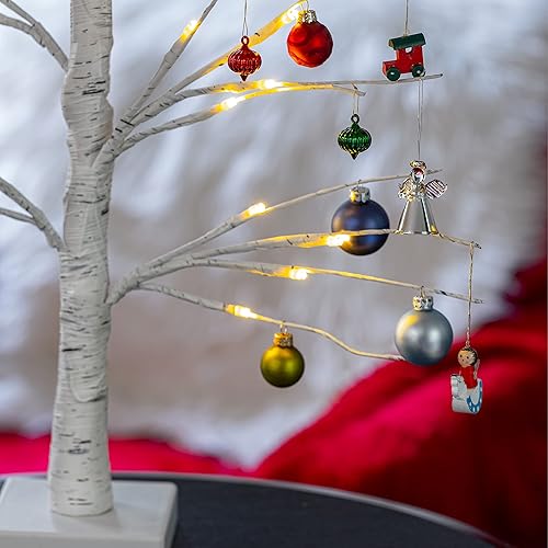 Miniatura 7 de Juego de 2 decoraciones de Navidad para interiores árbol de abedul iluminado de 2 pies 24 LT con 12 adornos de gnomos de Navidad funciona con pilas