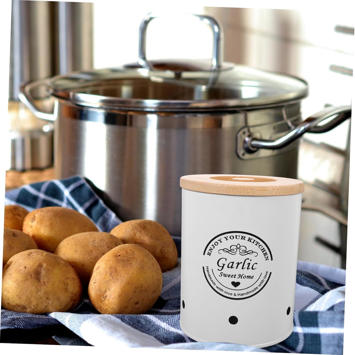 Zerodeko Decorative Garlic Storage Bucket Vegetable Storage Tank Potato Onion Garlic Keeper Ginger Container